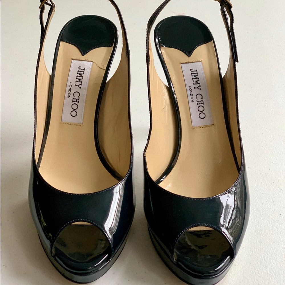 Jimmy Choo Peep toe pump in blue slate.